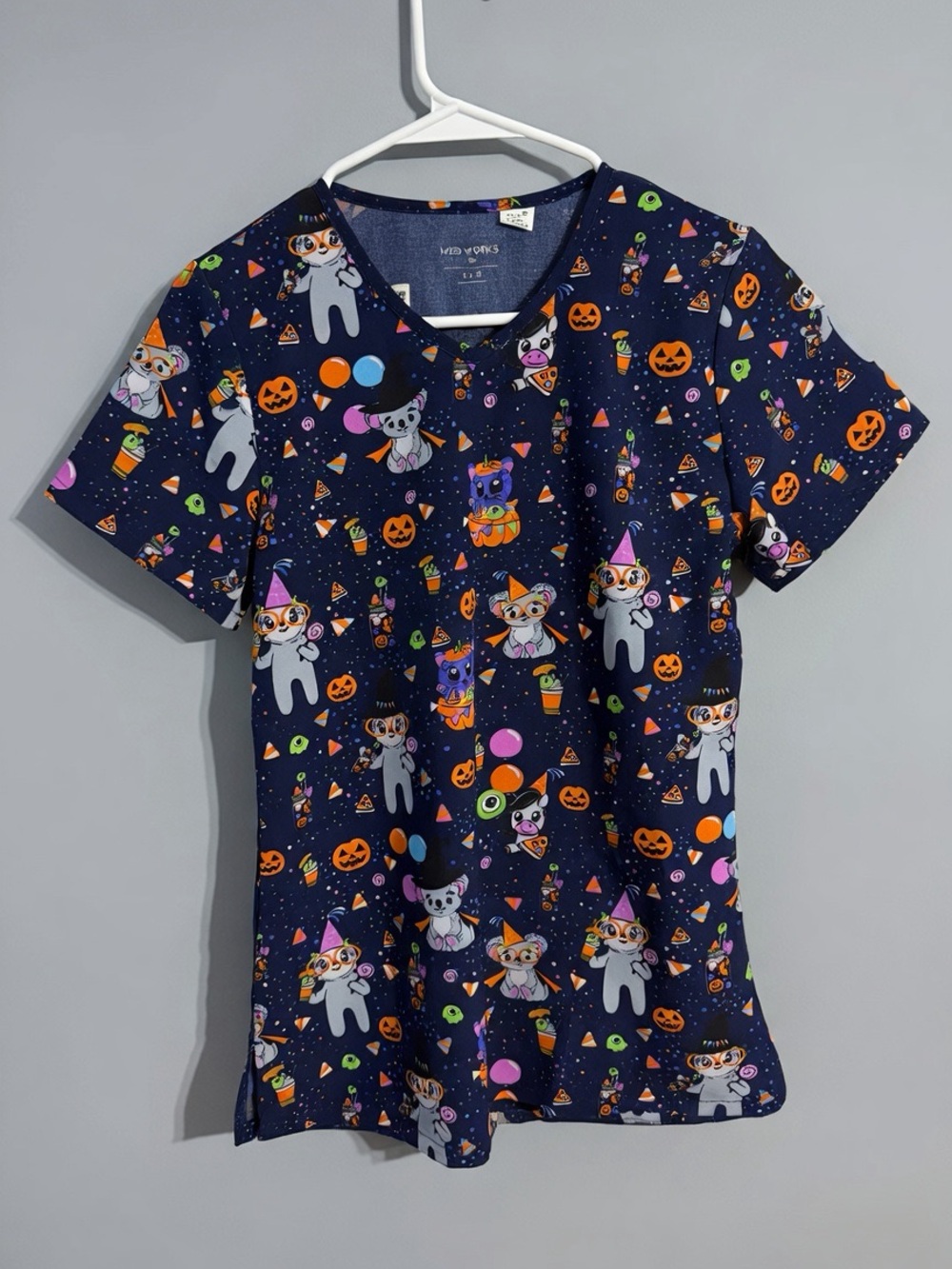 Halloween Print Scrub Top - Navy